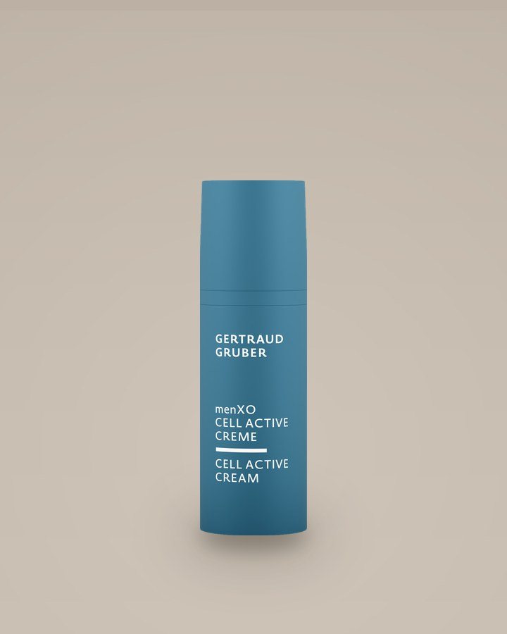 menXO Cell Active Creme von Gertraud Gruber, petrolblauer Spender